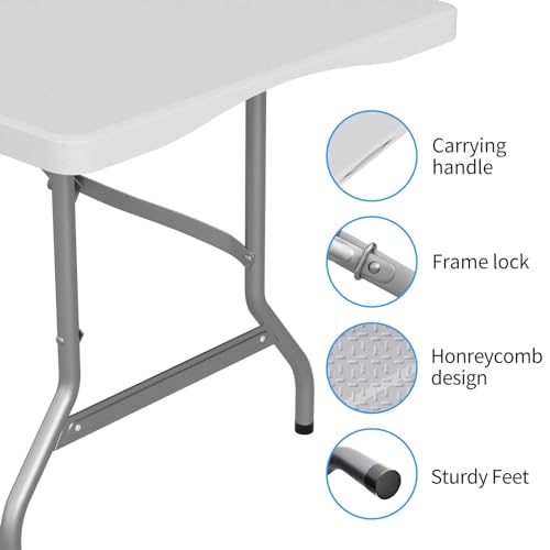 FWTI Deal Folding Table 6ft, Heavy Duty Portable, Built in Carrying Handle & Alloy Steel Legs for Party, Dining, Wedding, ...