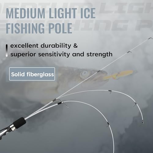 WIDDEN Ice Fishing Rod and Reel Combo, 27" Medium Light Spinning Ice Fishing Pole, Gear with Tackle Box Kit, Line, Lures f...