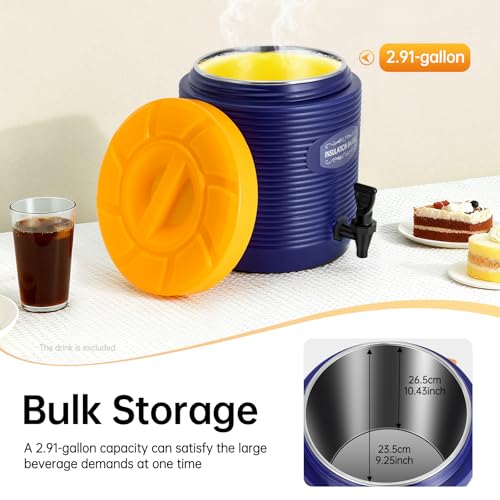 HIFMGHE Insulated Beverage Dispenser, 3 Gallon Ice and Hot Drink Dispenser with Spout, 24-Hour Portable Stainless Steel In...