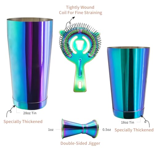 Safring Boston Cocktail Shaker Bar Set, Weighted Boston Shaker Tins, Bartender Kit with 18oz & 28oz Mixed Drink Shaker, Ha...
