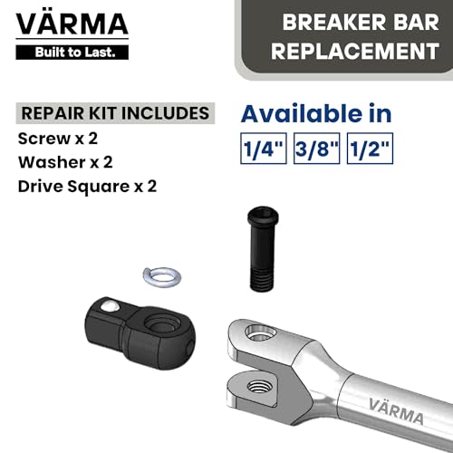 VÄRMA 3/8" Drive Breaker Bar Replacement Head Kit 2PCS – CR-MO Flex Head Repair Set with Drive Squares, Screws & Washers –...