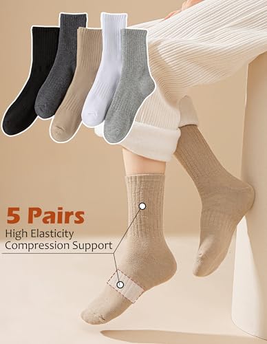 MOSOTECH 5 Pairs Wool Hiking Socks for Women Warm Winter Thermal Thick Cushioned Cozy Boot Work Soft Ladies Socks, Size 5-10