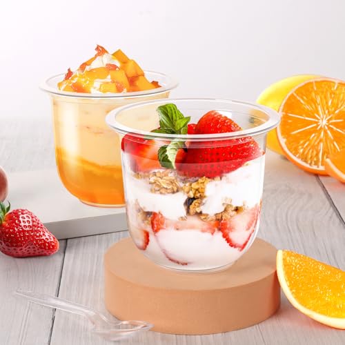 tchrules 12 oz Clear Plastic Cups with Dome Lids, Disposable Cold Drink Cups for Boba Bubble Tea, Iced Coffee, Smoothies, ...