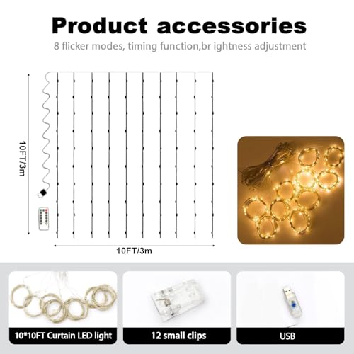 GUANSEN 10 x 10 FT Pearl White Tulle Backdrop Curtain with Lights Strings,Wedding Background Curtain Baby Shower Birthday ...