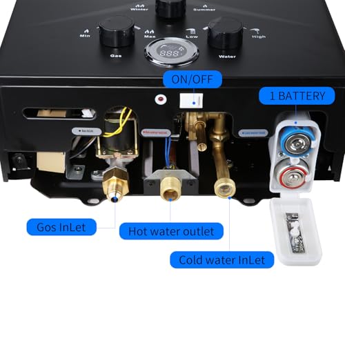 Tankless Propane Water Heater - 5.26GPM 20L, Outdoor Portable Gas Instant Hot Water Heater with Digital Display and Multi-...