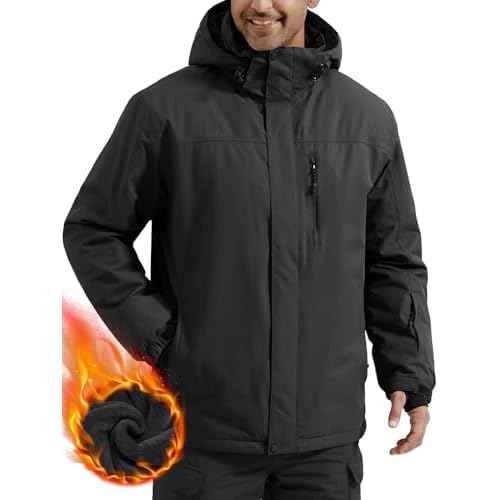FREE SOLDIER Men's Waterproof Ski Snow Jacket Fleece Lined Warm Winter Rain Jacket with Hood Fully Taped Seams