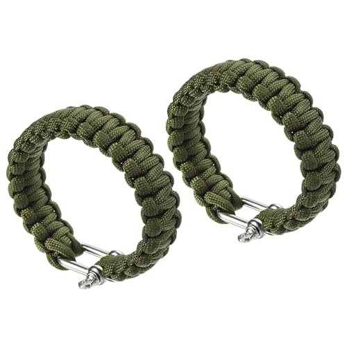 Survival Paracord Bracelets, 2 Pack Plaited Bracelet with U-shaped Stainless Steel Buckle Party Favors Camping Gifts Outdo...