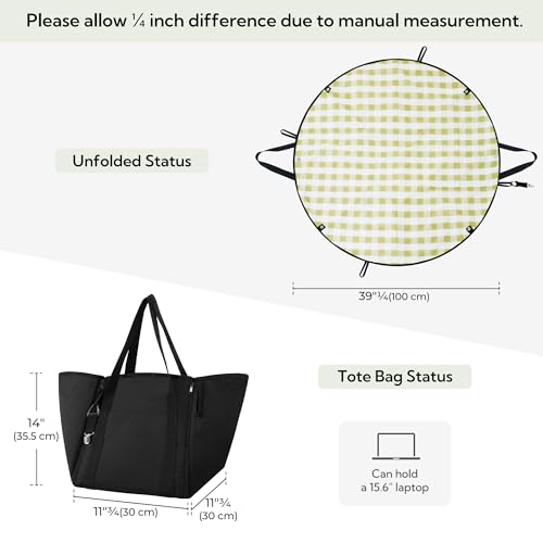 GRANNY SAYS 2-in-1 39¼”D Black Waterproof Picnic Blankets & Tote Bag, Medium Picnic Mat for Camping, Grass, and Park, Fold...