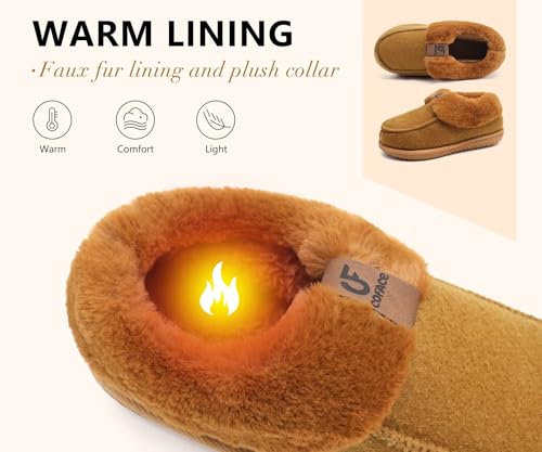 COFACE Women's Memory Foam House Slippers Arch Support Moccasin Winter Shoes Ladies Warm Fuzzy Faux Fur Collar With Indoor...
