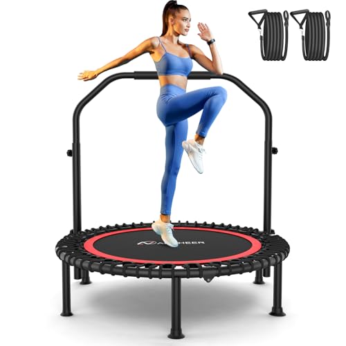 Bungee Rebounder Trampoline,ANCHEER 40/48" Foldable Fitness Trampoline with 4 Level Adjustable Handlebar, 450-550LBS Capacity, Resistance Ropes&Upgraded Bungees Safe for Home/Cardio,Indoor/Outdoor
