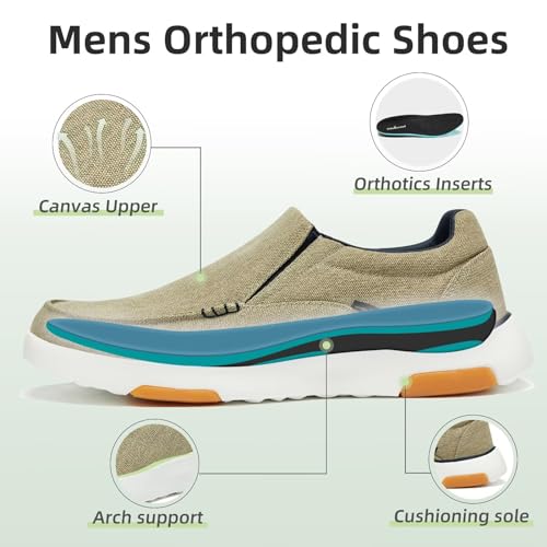 OrthoComfoot Men's Orthopedic Comfortable Slip-On Shoes with Arch Support, Orthotic Loafers for Plantar Fasciitis, Canvas ...