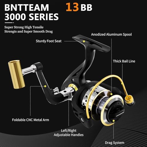 BNTTEAM Portable Fishing Spinning Rod and Reel Combo Set Carbon Fiber Fluorescent Rod Tip, with Fishing Lures Line Carrier...