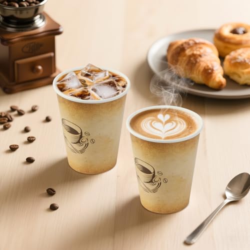 Clawsoff 12 oz 1000 Pack Disposable Paper Coffee Cups, Hot/Cold Beverage 12oz Disposable Coffee Cups, Retro Design, Leak-P...