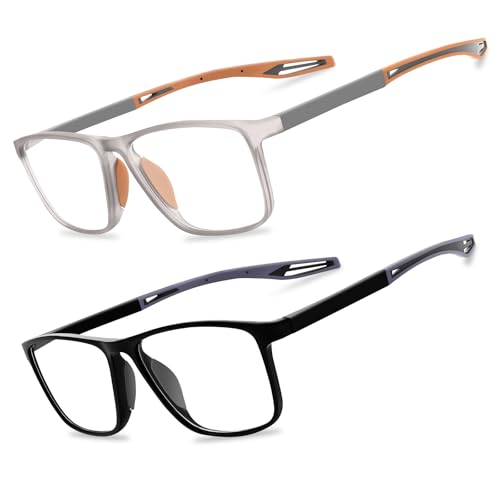 JixGien 2 Pack Reading Glasses for Men，Sports Style Blue Light Blocking Readers with Anti Glare Filter Lightweight Eyeglasses