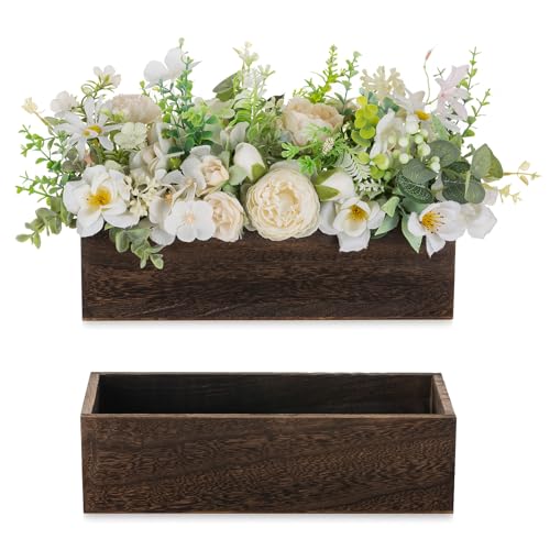 NUPTIO Wooden Box Centerpiece for Table: 2 Pcs 11.8" Long Wood Rectangle Planters - Farmhouse Flower Vase for Fall Wedding...