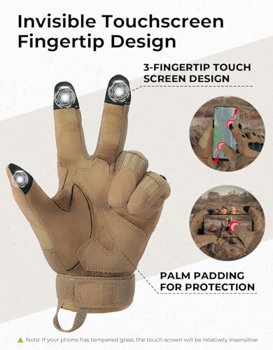 KEMIMOTO Tactical Gloves for Men, Touchscreen Motorcycle Gloves with Hard Shell & Palm Padding for Sports Motorcycle Cycli...