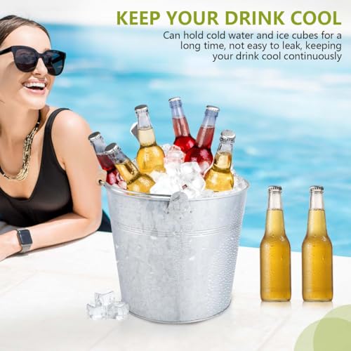 OBTANIM 4 Pack 8 Quart Galvanized Metal Buckets Champagne Drink Cooler Storage Ice Pails with Handle for Plants, Succulent...