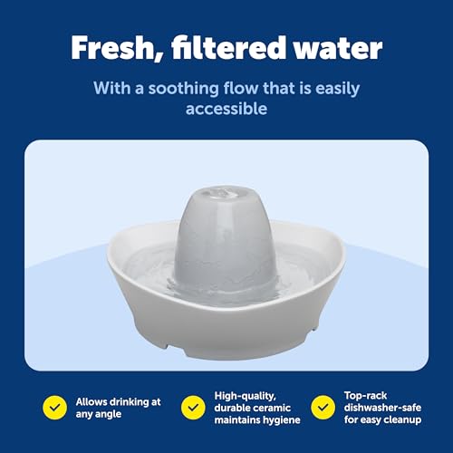 PetSafe Ceramic Pet Fountain – for Cats and Small Dogs – 60 Oz Water Capacity – Whisper-Quiet Water Flow – Great for Shy o...
