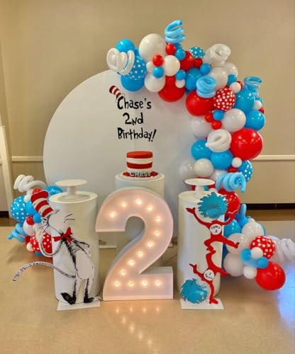 Cat Hat Themed Party Decorations 135PCS Red Blue White Balloon Arch Garland Kit Thing 1 and Thing 2 Birthday Party Decorat...