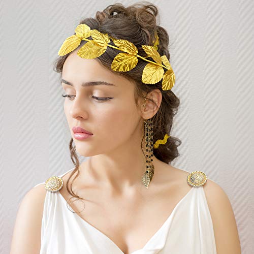 meekoo Gold Laurel Crown Wreath Greek Leaf Headband Toga Party Roman Caesar Headpiece Goddess Costume for Women Men Weddin...