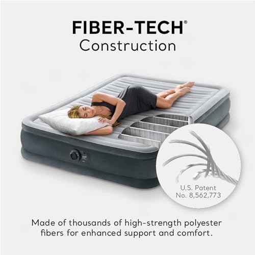 Intex Mid-Rise Air Mattress Bed with Built-in Pump, Dura-Beam Deluxe Comfort Plush, Full - Portable Luxury Travel Airbed for Adults, Camping, Guests