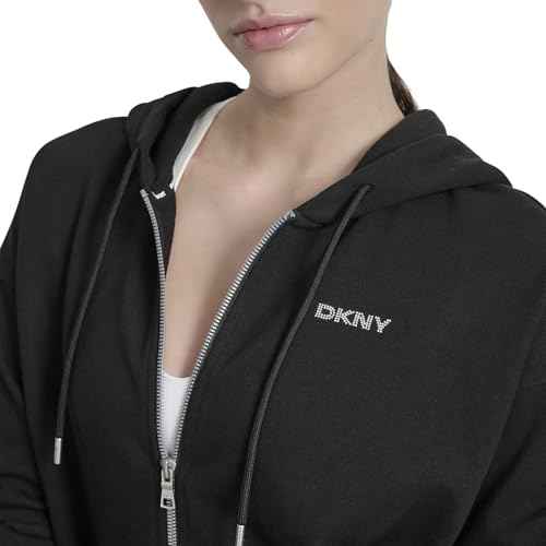 DKNY Women's Mini Stud Logo Full Zip Hoodie Sweatshirt