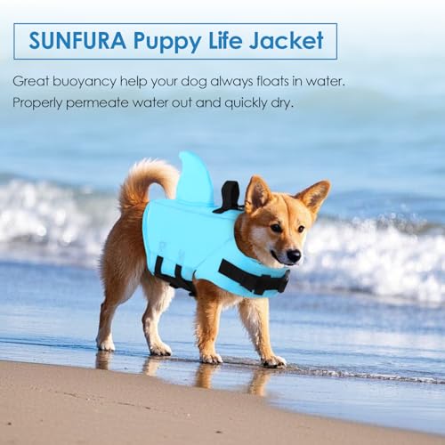 SUNFURA Dog Life Jacket Shark Life Vest for Dogs, Adjustable Swmming Vest with High Buoyancy, Safety Lifesaver with Rescue...
