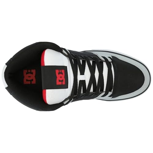 DC Men's Pure High Top WC Skate Shoe Black/Grey/RED 11