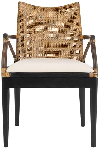 SAFAVIEH Home Collection - Gianni Brown & Black Solid Wood Rattan Arm Chair, Tropical Coastal Accent Seating for Living Ro...