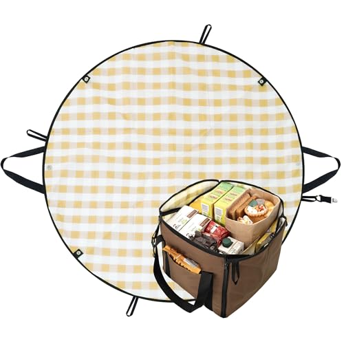 GRANNY SAYS 2-in-1 49¼”D Brown Waterproof Picnic Blankets & Tote Bag, Large Picnic Mat for Camping, Grass, and Park, Folda...
