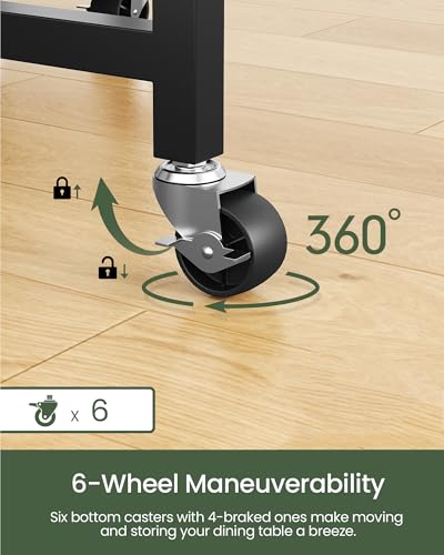 CHOEZON Folding Dining Table, Kitchen Table with 6 Wheels, Folding Round Table with 2-Layer Storage Shelf, Space Saving Di...