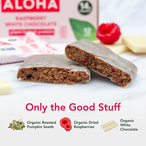 ALOHA Organic Plant Based Protein Bars | Raspberry White Chocolate | 12 Count, 1.98oz Bars | Vegan, Low Sugar, Gluten Fre...