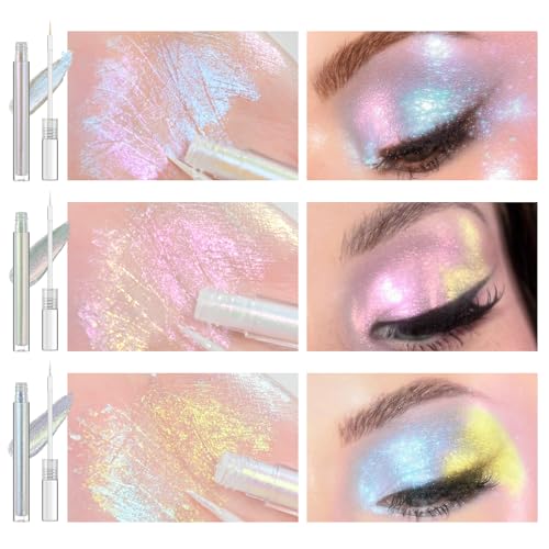 JUR MORNIER 3PCS Multichrome Liquid Eyeshadow Set,Multi-Dimensional Fairy Makeup,High Pigment Waterproof Aurora Eye Shado...