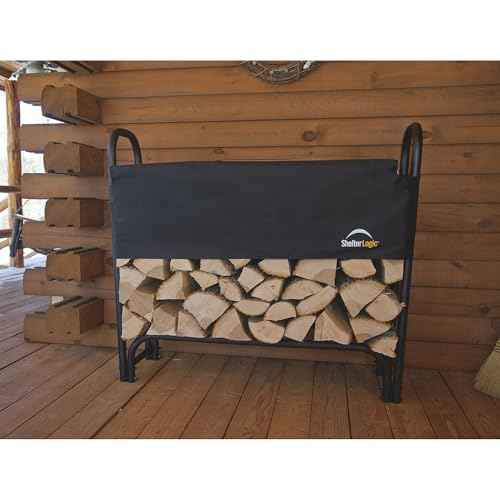 ShelterLogic 4' Adjustable Heavy Duty Outdoor Firewood Rack with Steel Frame Construction and Water-Resistant Cover
