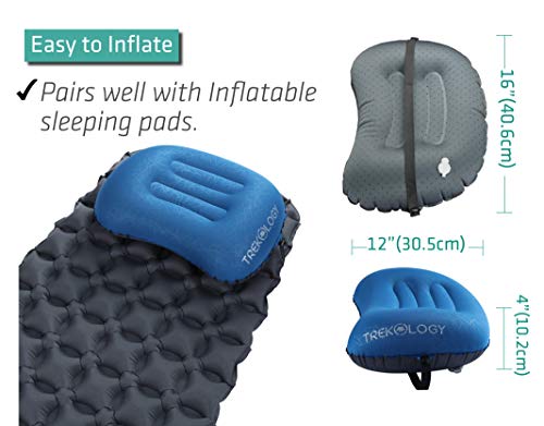 TREKOLOGY Ultralight Inflatable Camping Travel Pillow - ALUFT 2.0 Compressible, Compact, Comfortable, Ergonomic Inflating ...