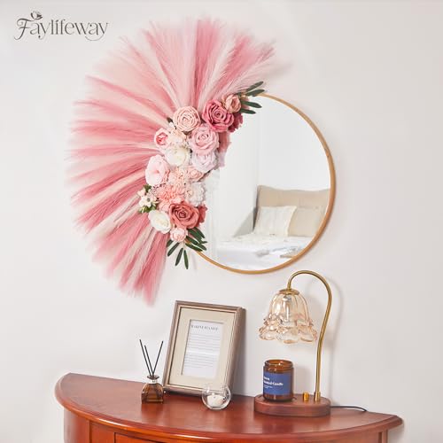 Faylifeway 50pcs Pampas Grass 17in, Blush Pink Pampas Grass Decor, Artificial Fluffy Pink Decor Flowers for Home Room Birt...