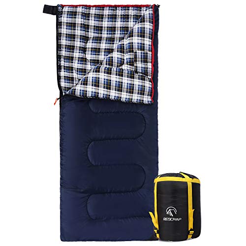 REDCAMP Cotton Flannel Sleeping Bag for Camping Backpacking, Adults Cold Weather Envelope Sleeping Bags with 2/3/4/6lbs Fi...