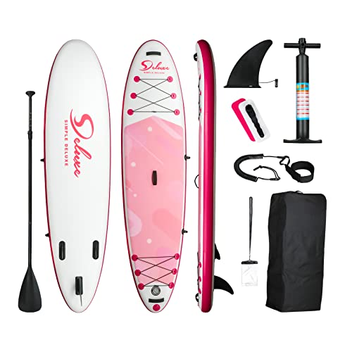 Inflatable Stand Up Paddle Board – Simple Deluxe Premium SUP for All Skill Levels, Pink Paddle Boards for Adults & Youth, ...