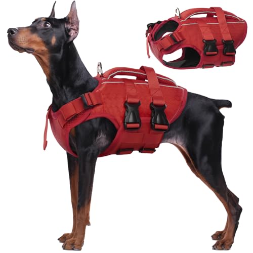 Kuoser Dog Life Jacket High Flotation, Reflective Dogs Life Vest for Swimming Boating, Adjustable Small Medium Large Dog l...
