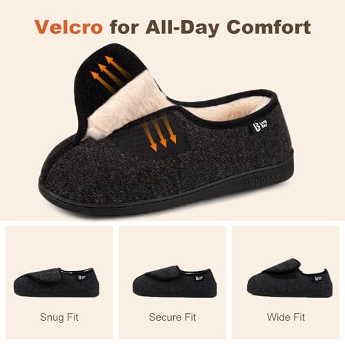 LongBay Womens Adjustable Slippers Memory Foam Cozy Wide Diabetic House Shoes Edema Orthopedic Neuropathy Indoor Outdoor