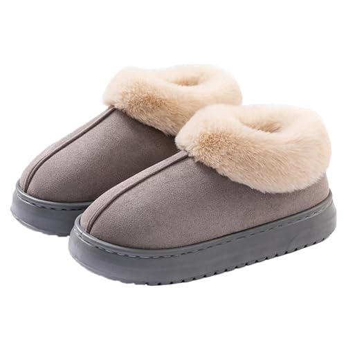 Fuzzy Collar Warm Shoes for Women and Men, Non-slip Fluff Memory Foam Closed-back Winter Slippers, Faux Wool Outdoor Indoo...
