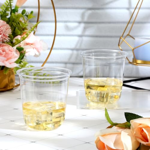 Ziliny Disposable Stemless Glasses 12oz Crystal Plastic Wine Glasses Clear Classic Pet Cup for Meeting Weddings Birthdays ...