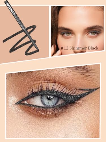Shimmer Black Gel Glitter Eyeliner Pencil, Metallic Waterproof Smudge-Proof Creamy Retractable Smooth Eye Liner pencil, Hy...