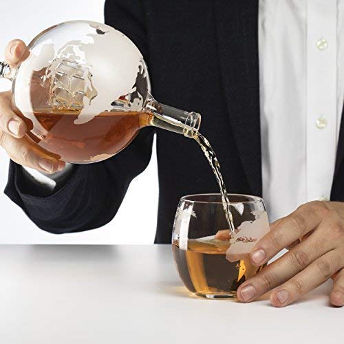 Gifts for Men Dad, Whiskey Decanter Globe Set with Ball & Glasses, Anniversary Birthday Gifts for Him Husband Boyfriend Brother, Unique Valentine Day Gifts for Bourbon Scotch Liquor Vodka, Cool Stuff