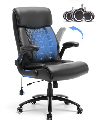 500LBS Big and Tall Office Chair, Heavy Duty Office Desk Chair with Padded Flip-Up Arms, Adjustable Lumbar Support & Tilt ...