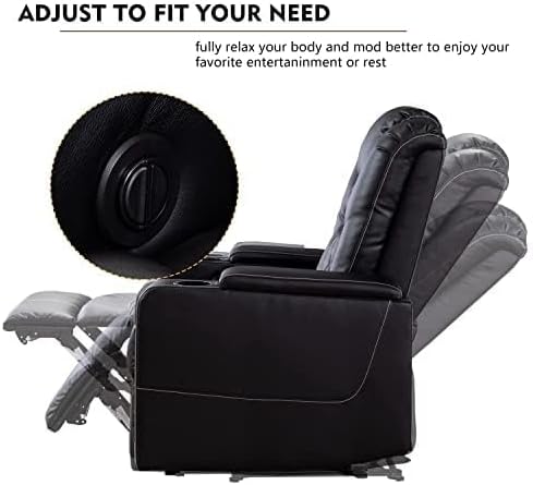 CANMOV Electric Power Recliner Chair Set of 5, Breathable Leather Home Theater Seating with Hidden Arm Storage, Power Recliner Chair for Living Room with USB Ports and Cup Holders,Black