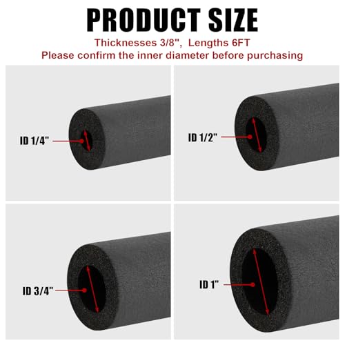 Pipe Insulation Foam Tube - Foam Pipe Insulation for Pipe Freeze Protection and Sharp Edge Protection 1/2" ID x 3/8" THK x...