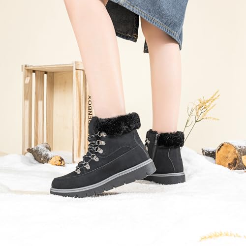 XRH Women’s Winter Warm Boots Black Snow Combat Boots With Zipper,Comfortable Fur Lined Women Ankle Boots Non Slip Hiking ...