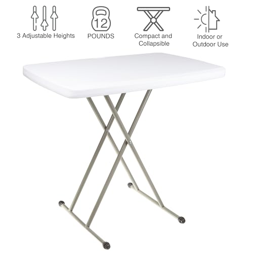 Everyday Home Folding Table with Adjustable Height - Lightweight Portable Folding Desk - Small Plastic Table for Camping, ...