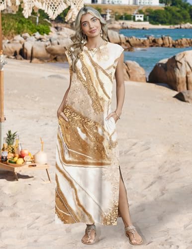 Zeagoo Summer Dresses for Women 2026 Black Long Maxi Sundresses Loose Split Wrinkle-Free Beach Travel Vacation Clothes